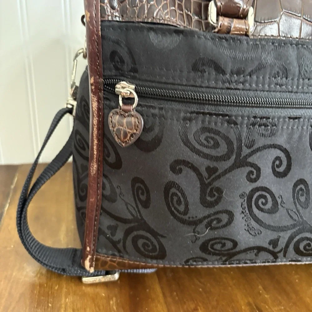 Brighton Lansky Black & Brown Croc Travel Duffel Weekender Bag Toiletry Makeup